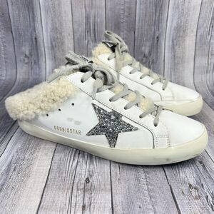 $810 Golden Goose Super-Star Sabot Mule White Leather Shearling Lining Women 39
